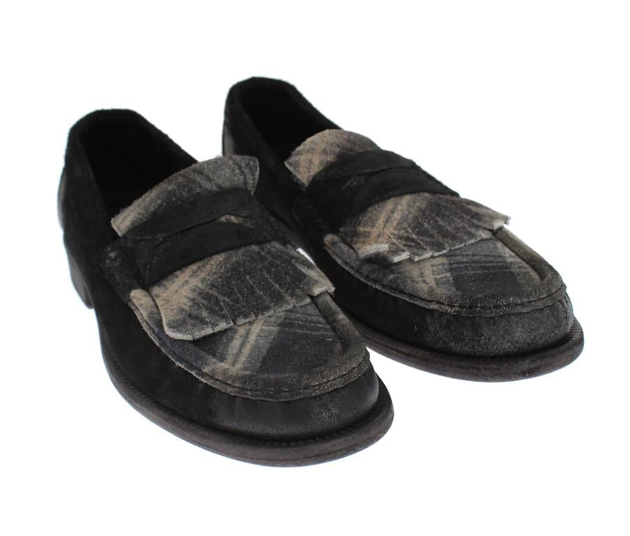 Gray Black Leather Loafers Shoes