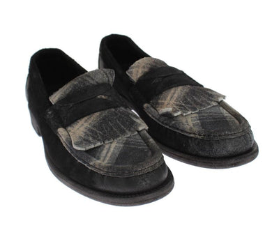 Gray Black Leather Loafers Shoes