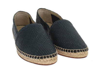Blue Leather Woven Loafers Espadrilles