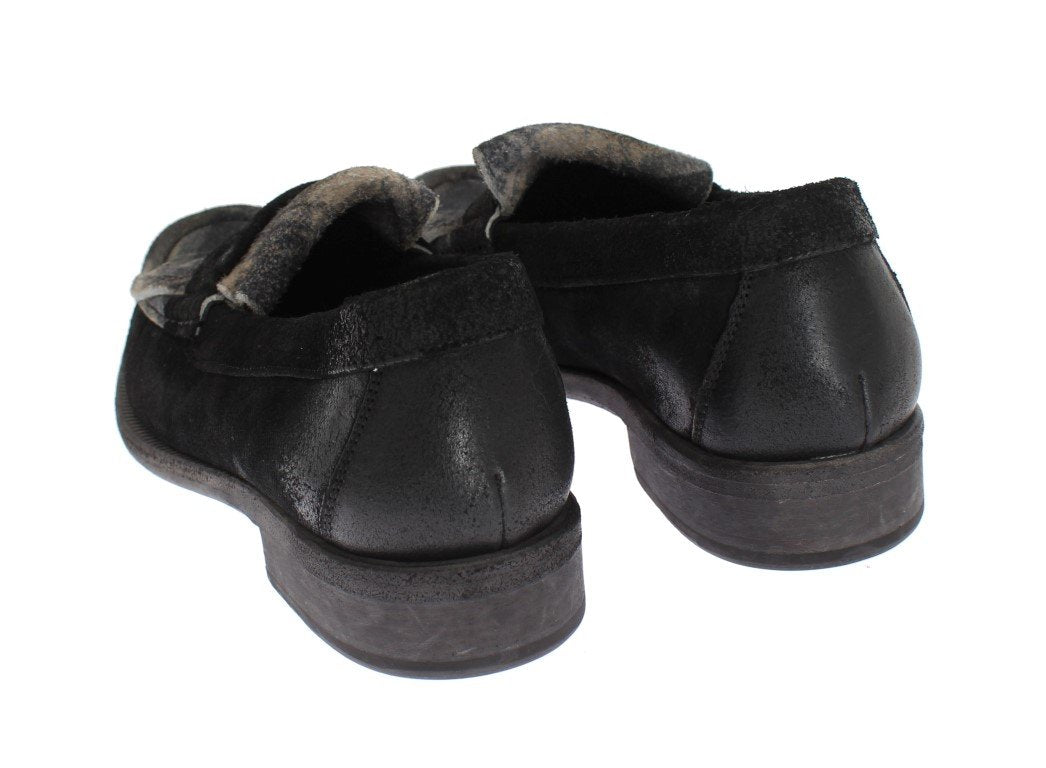 Gray Black Leather Loafers Shoes
