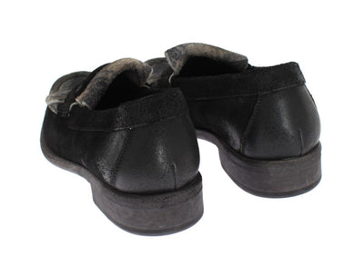 Gray Black Leather Loafers Shoes