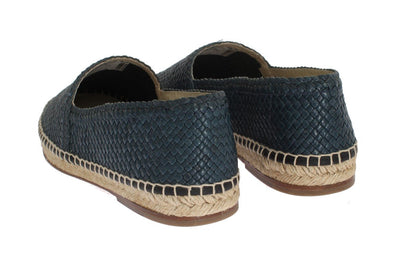 Blue Leather Woven Loafers Espadrilles
