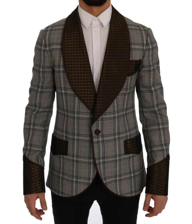 Gray Checkered Slim Fit Blazer Jacket