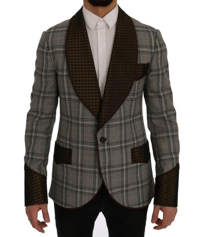 Gray Checkered Slim Fit Blazer Jacket