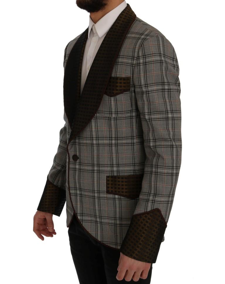 Gray Checkered Slim Fit Blazer Jacket