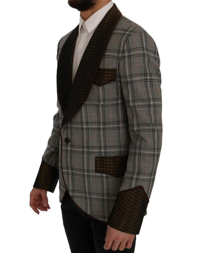 Gray Checkered Slim Fit Blazer Jacket