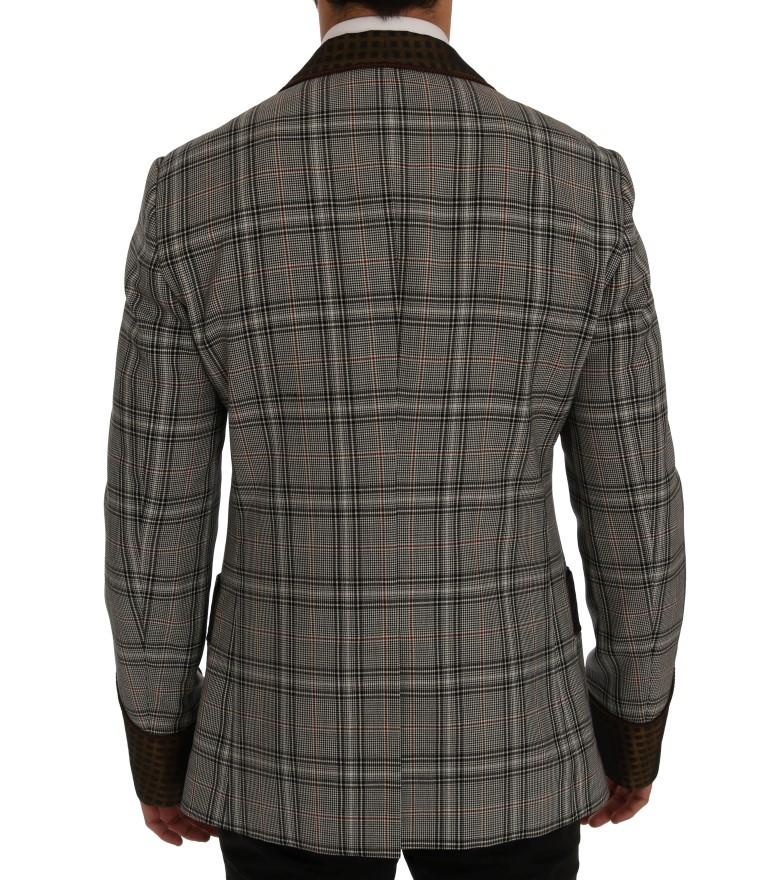Gray Checkered Slim Fit Blazer Jacket