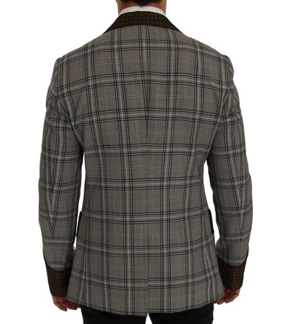 Gray Checkered Slim Fit Blazer Jacket