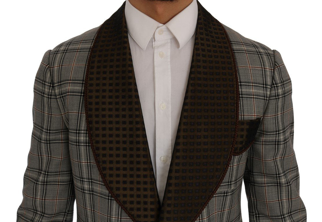 Gray Checkered Slim Fit Blazer Jacket