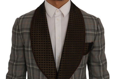 Gray Checkered Slim Fit Blazer Jacket