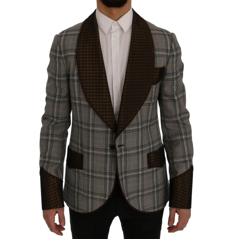 Gray Checkered Slim Fit Blazer Jacket