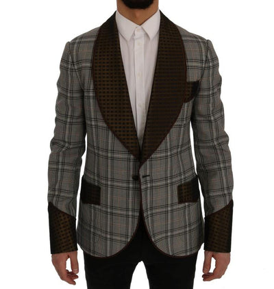 Gray Checkered Slim Fit Blazer Jacket