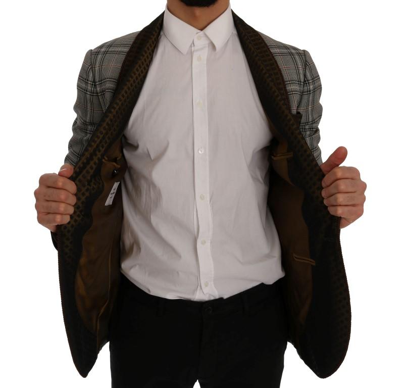 Gray Checkered Slim Fit Blazer Jacket
