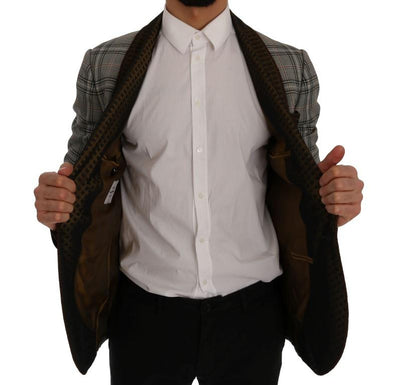 Gray Checkered Slim Fit Blazer Jacket