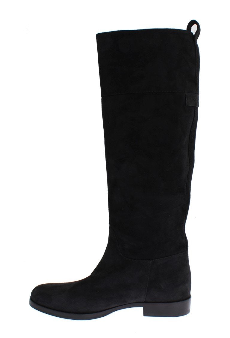 Gray Suede Goatskin Flat Boots