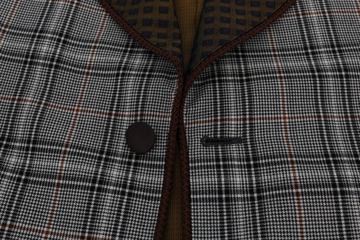 Gray Checkered Slim Fit Blazer Jacket