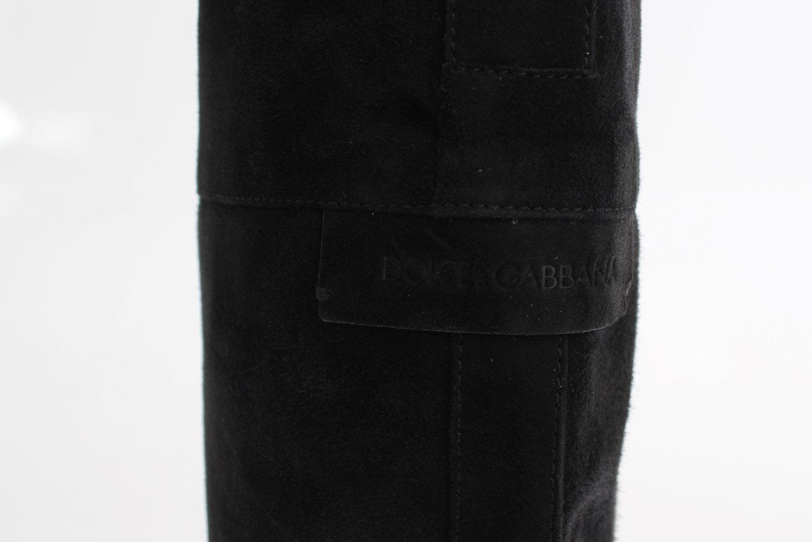 Gray Suede Goatskin Flat Boots