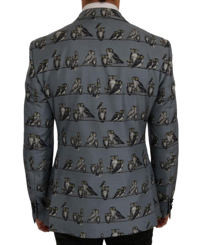 Blue Owl Print Slim Fit Blazer Jacket