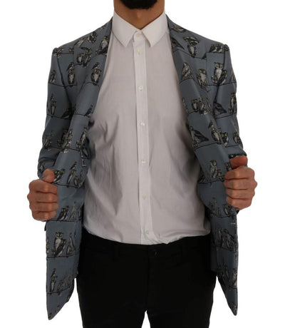 Blue Owl Print Slim Fit Blazer Jacket