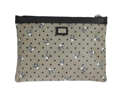 Green Canvas Skull Pattern Toiletry Clutch