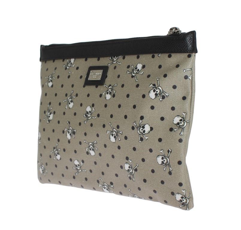 Green Canvas Skull Pattern Toiletry Clutch