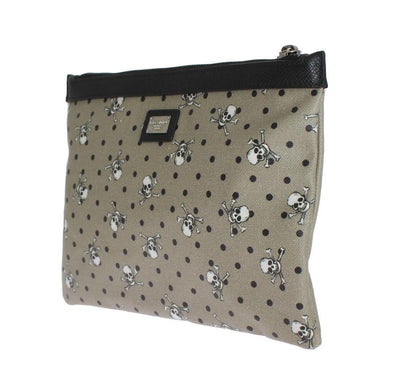 Green Canvas Skull Pattern Toiletry Clutch