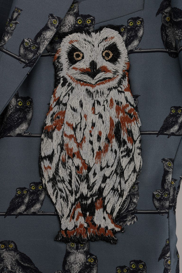 Blue Owl Print Slim Fit Blazer Jacket