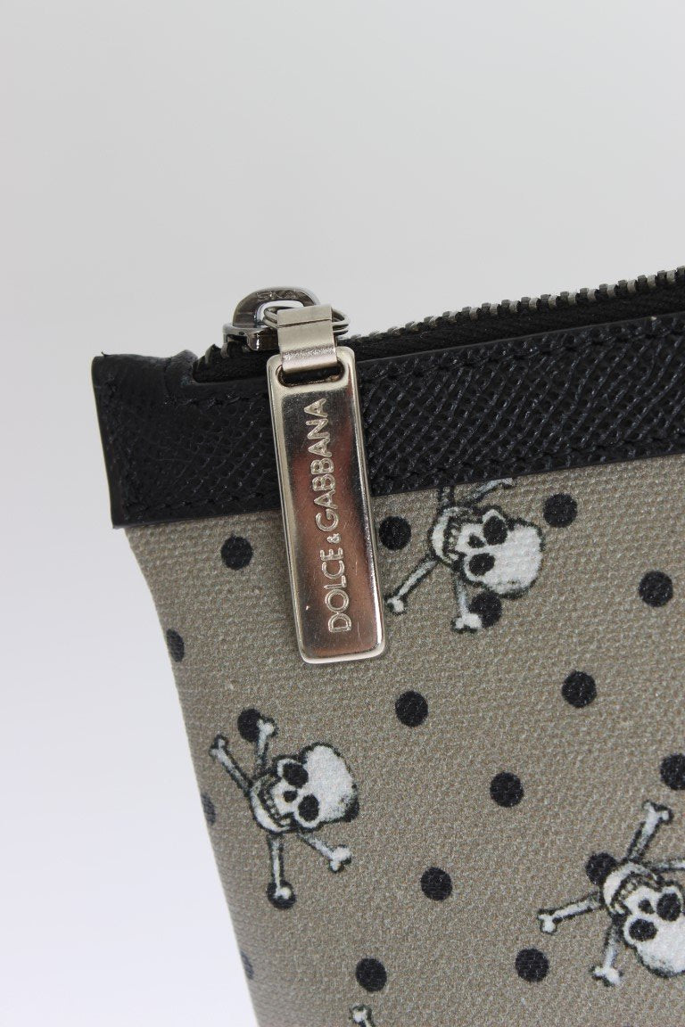 Green Canvas Skull Pattern Toiletry Clutch