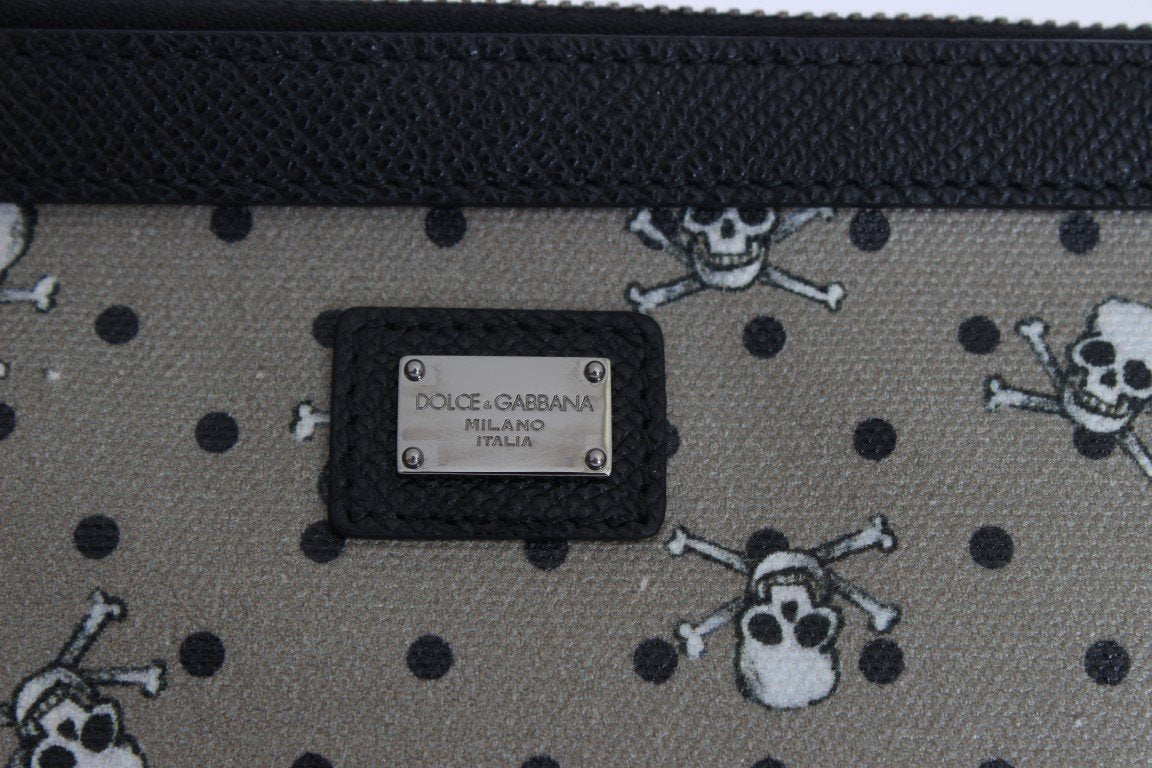 Green Canvas Skull Pattern Toiletry Clutch