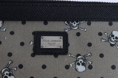 Green Canvas Skull Pattern Toiletry Clutch