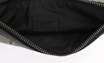 Green Canvas Skull Pattern Toiletry Clutch
