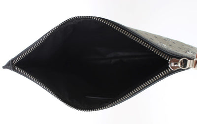 Green Canvas Skull Pattern Toiletry Clutch