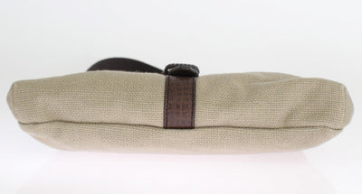 Brown Leather Linen Crossbody Messenger Bag