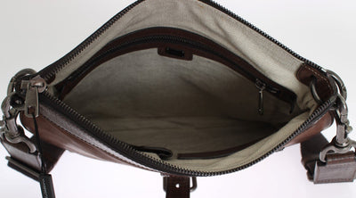 Brown Leather Linen Crossbody Messenger Bag