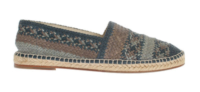 Blue Gray Woven Leather Espadrilles