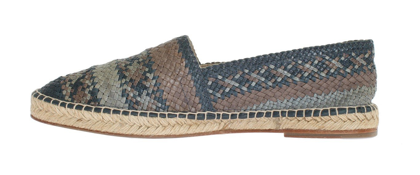 Blue Gray Woven Leather Espadrilles