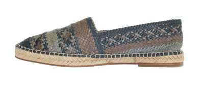 Blue Gray Woven Leather Espadrilles