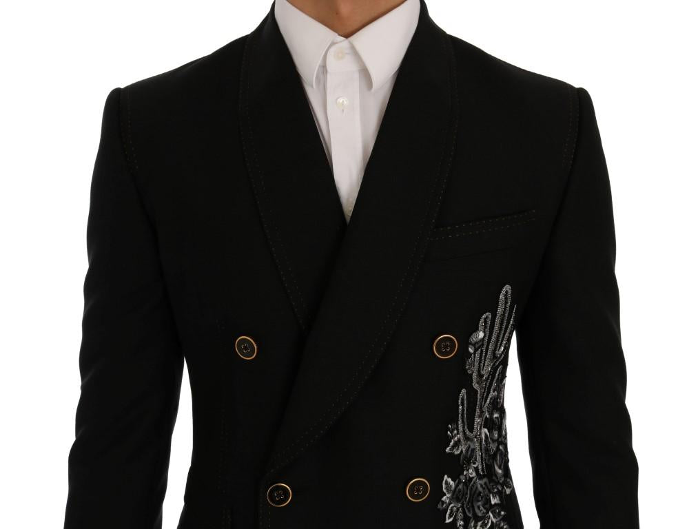Black Floral Sequined Embroidery Blazer Jacket