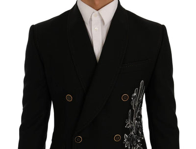 Black Floral Sequined Embroidery Blazer Jacket