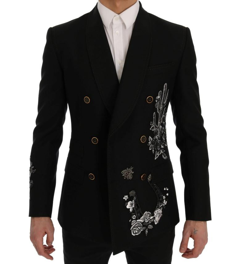 Black Floral Sequined Embroidery Blazer Jacket