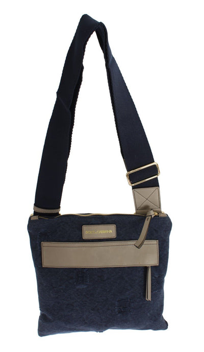 Blue Canvas Leather Crossbody Messenger Shoulder Bag