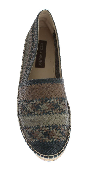 Blue Gray Woven Leather Espadrilles