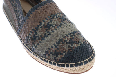 Blue Gray Woven Leather Espadrilles