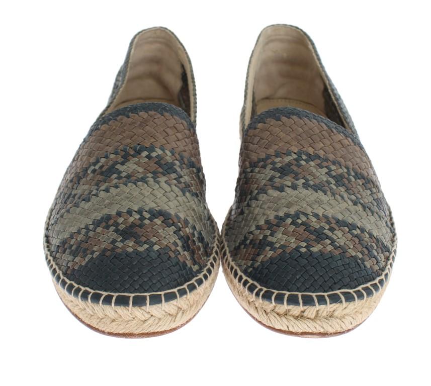 Blue Gray Woven Leather Espadrilles