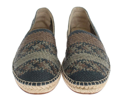 Blue Gray Woven Leather Espadrilles