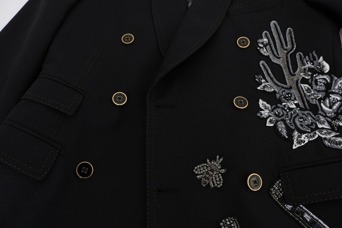 Black Floral Sequined Embroidery Blazer Jacket