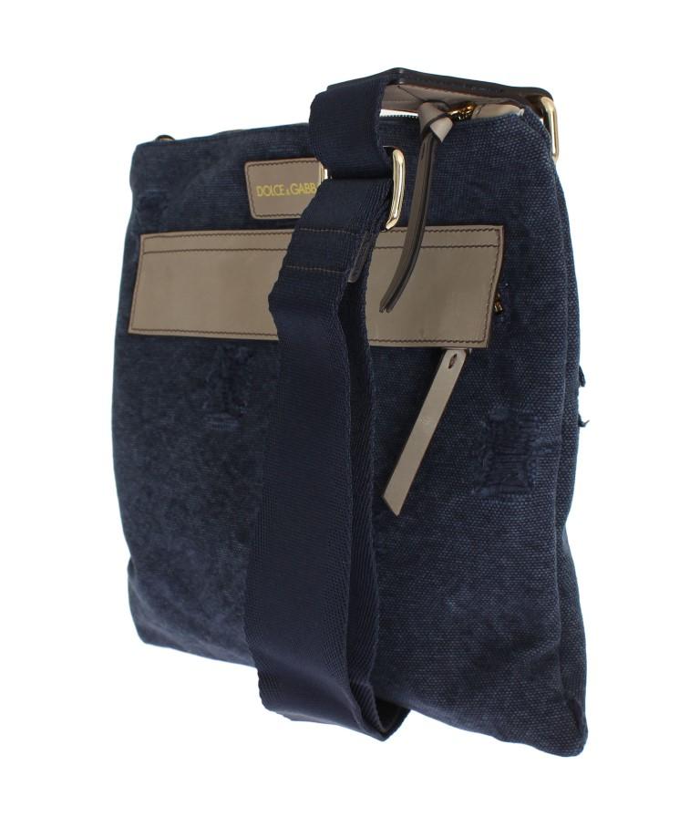 Blue Canvas Leather Crossbody Messenger Shoulder Bag
