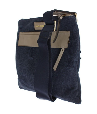 Blue Canvas Leather Crossbody Messenger Shoulder Bag
