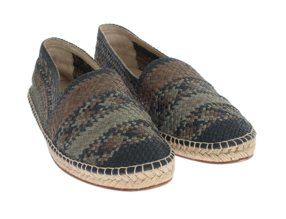 Blue Gray Woven Leather Espadrilles