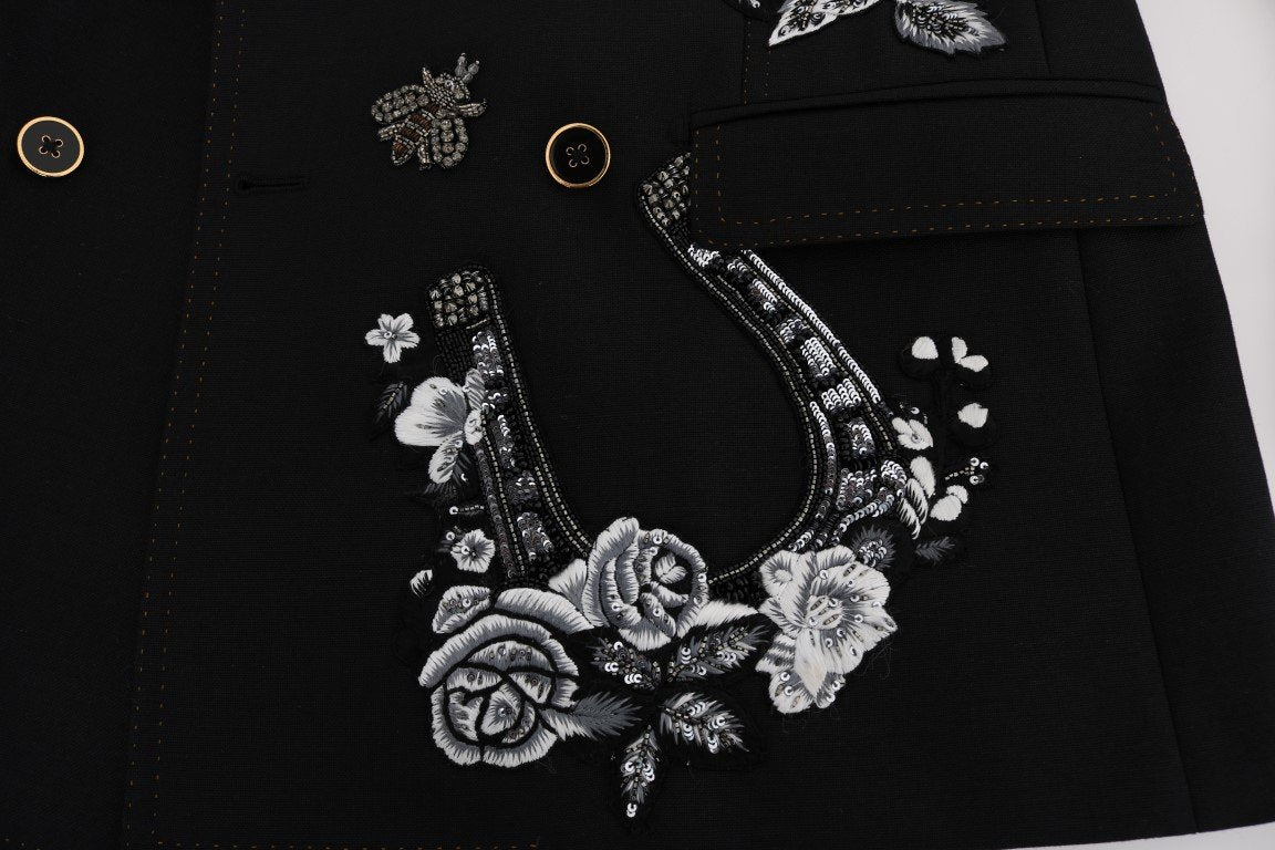 Black Floral Sequined Embroidery Blazer Jacket